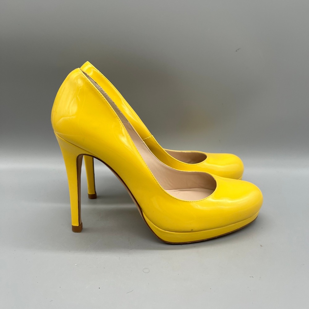 LK Bennett Shoes Womens 8.5 Yellow Patent Leather Platform Stiletto Heels Pumps
